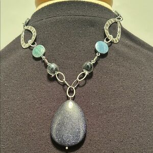 Lia Sophia Silver and Blue Teardrop Necklace